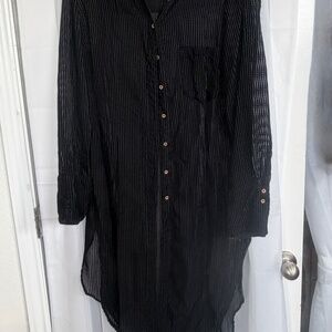 Anthropologie Long Sheer Button Down Duster Womens L